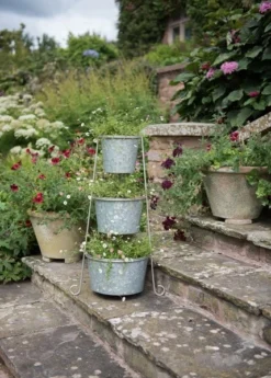 Tiered Corner Stand With Three Galvanised Pots -Garden & Outdoors pr2000027862 card3 lg