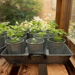 Galvanised Rectangular Tray With Blackened Handles
