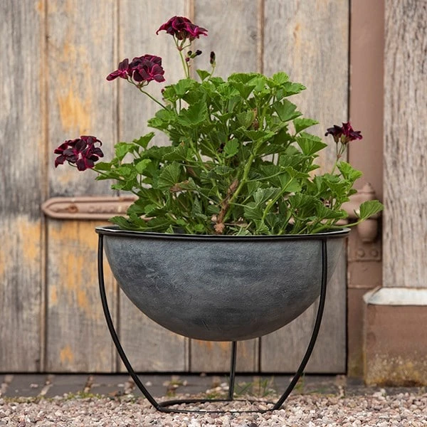 Plant Bowl And Stand - Aged Zinc 2 Plant Bowl And Stand - Aged Zinc - Image 2