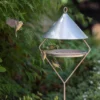 Bird Feeding Hut On Stake - Brushed Aluminium