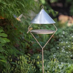 Bird Feeding Hut On Stake - Brushed Aluminium -Garden & Outdoors pr2000034007 card3 lg