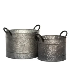 Round Troughs With Blackened Handles - Set Of 2 -Garden & Outdoors pr2000037523 card3 lg