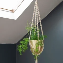 Macrame Hanger With Brushed Brass Pot -Garden & Outdoors pr2000038571 card4 lg