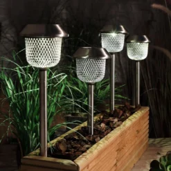 White Mesh Stake Lights - Set Of 4