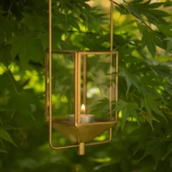 Hanging Tealight Lantern - Brass -Garden & Outdoors pr2000041742 card8 lg