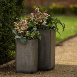 Tall Cement Cube Pot - Waxed -Garden & Outdoors pr2000046318 card3 lg