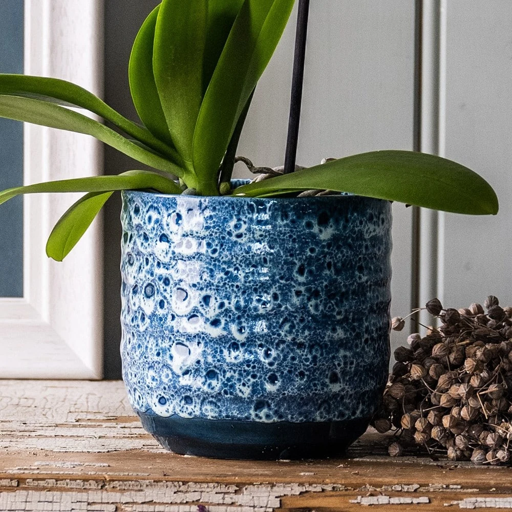 Reactive Glaze Plant Pot - Blue 3 Reactive Glaze Plant Pot - Blue - Image 3