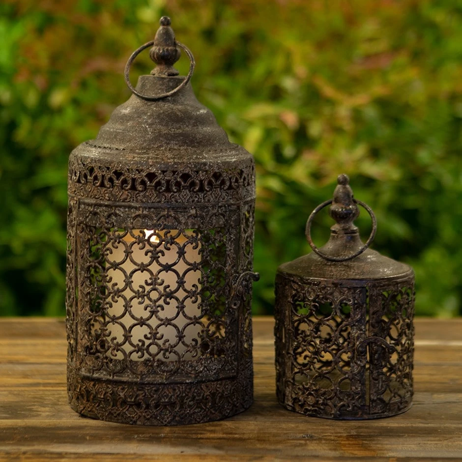 Metal Lanterns - Set Of 2 1 Metal Lanterns - Set Of 2